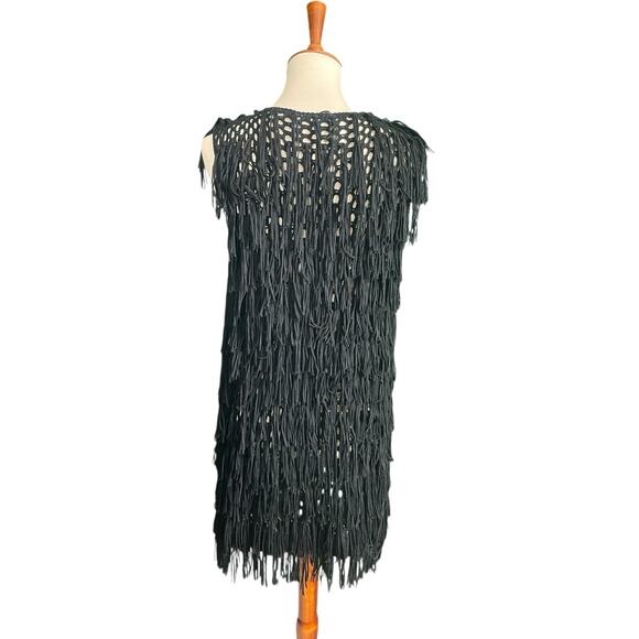 PPLA Clothing Women Sz L Black Fringe Crochet Vest Boho Hippie Western - Picture 5 of 7